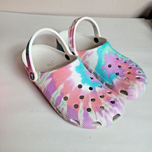 Crocs Classic Multicolor Tie Dye Slip On Clogs Men's Size 7 / Womans Size 9